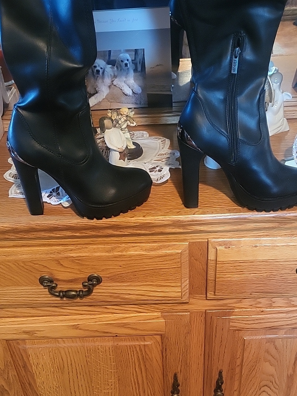Guess Black Over-the-Knee High Heel Platform Boots - Picture 4 of 6